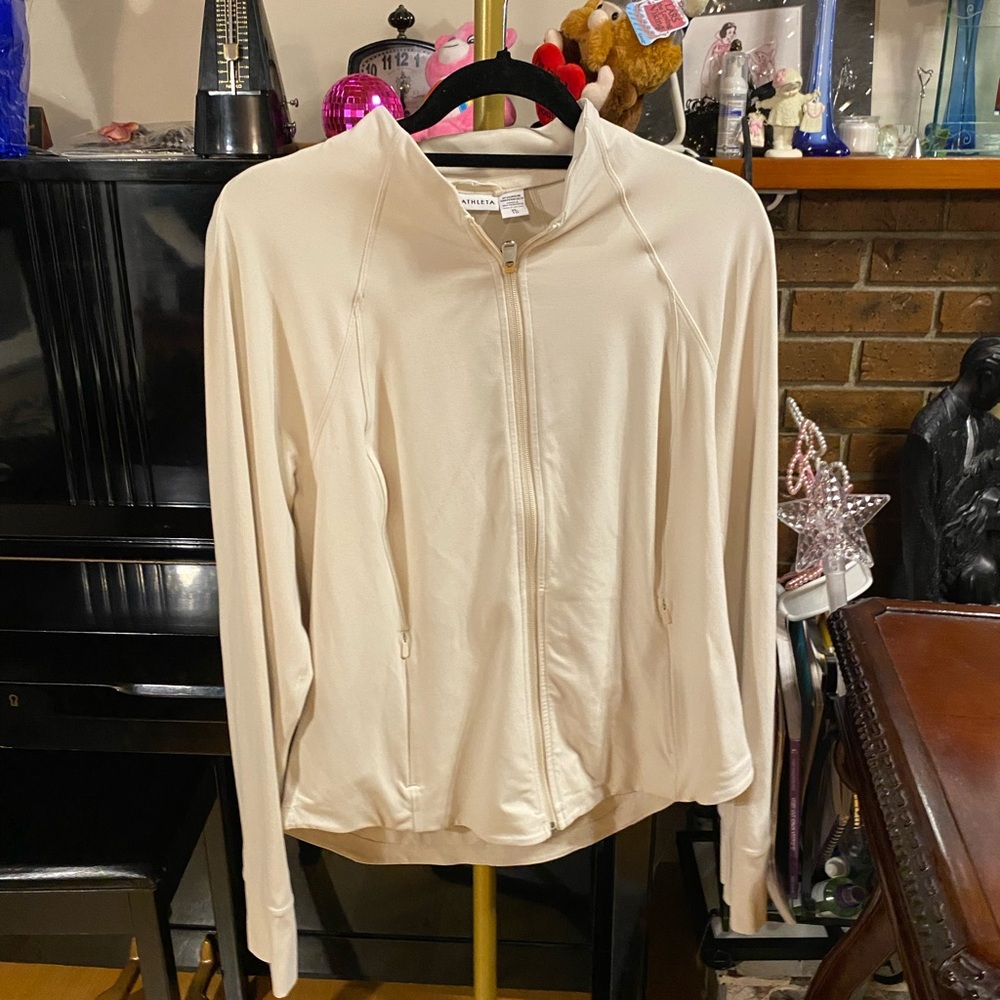 Athleta Cream Zip-Front Bomber Jacket